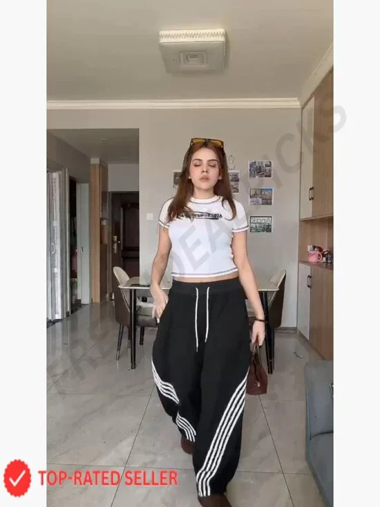 Y2K Baggy Sweatpants High Waisted Wide Leg Barrel Pants Joggers Drawstring - Picture 6 of 7